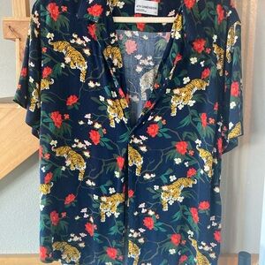 Eclectic Navy‎ Tiger Print short sleeve button down